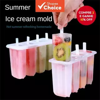 Molde De Sorvete 4 Moldes Conjunto Bandeja De Gelado De Bricolagem Reutilizável Com Tampa De Bastão em Oferta na Shopee