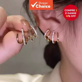 Brincos Geométricos de Metal Diamantado com Zircon em Forma de Garra Estilo Coreano em Oferta na Shopee