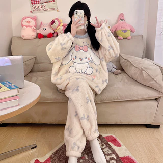 Canela cão pijamas infantis meninas outono inverno Coral velo engrossado flanela meninas estudantes do ensino médio gran em Oferta na Shopee