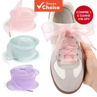 4cm de largura, cadarços de organza com cauda de peixe, cadarços ondulados de cetim com laço, tênis casuais brancos em Oferta na Shopee