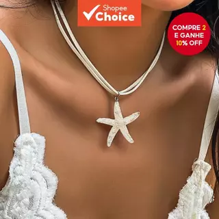 Colar Boêmio De Estrela Do Mar Feminino Praia Em Camadas Clavícula Joias De Verão em Oferta na Shopee