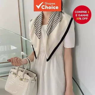 Lenço Quadrado Feminino Cetim Como Seda Preto Branco Listra Leve Proteção Solar De Pescoço À Prova De Vento em Oferta na Shopee