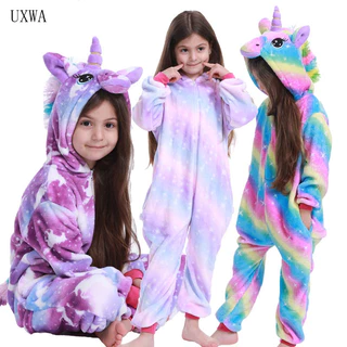 Macacões de Inverno para Meninas e Meninos, Unicórnio Fofo com Bolinhas, Pijamas de Animais, Dois Desenhos Animados, Ani em Oferta na Shopee
