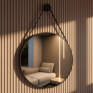 Espelho Adnet Redondo 50x50 com Moldura em Couro Decorativo para Sala e Banheiro em Oferta na Shopee