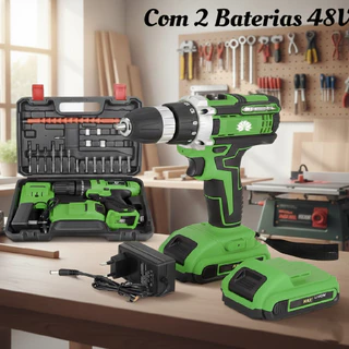 Parafusadeira Furadeira 48V 2 Baterias Com Maleta e 26 Bits Acessórios Completo