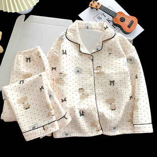 Meninas pequeno urso pijamas crianças outono inverno 2025 novo estilo dos desenhos animados médio grande crianças ar alg em Oferta na Shopee