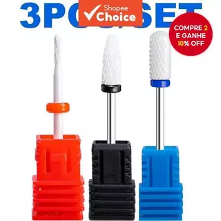 Kit com 3 brocas de cerâmica profissionais, laváveis e estéreis, para unhas de gel e acrílico, ideal para manicure. em Oferta na Shopee