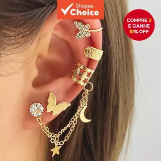 Brincos de borboleta cravejados de diamantes europeus americanos conjunto de 4 peças sem brincos perfurados joias de cas em Oferta na Shopee