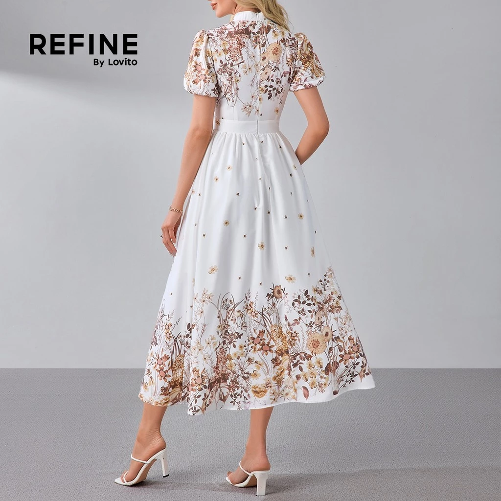 mall inline badge(Refine by Lovito) Vestido Elegante com Flores Vestido Primavera/verão para Mulheres LR13L009