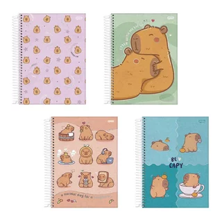 Caderno Espiral Jandaia Universitário Capyvibes - Capa Dura 10 Matérias 160 Folhas - Embalagem com 4 Unidades (SORTIDO) em Oferta na Shopee