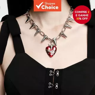 Colar Gótico De Coração Vermelho Para Mulheres , Gargantilha Punk Esmaltada Artesanal Com Joias Design De Espinho em Oferta na Shopee