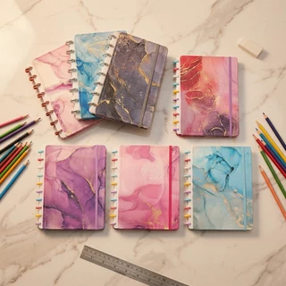 Caderno Inteligente A5/B5/A4 Capa Dura Colorida Marmorizado Glitter 80 Folhas