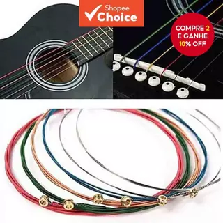 Conjunto de 6 Cordas de Violão Acústico, Cores do Arco-íris E-A, para Violão Acústico Folclórico e Violão Clássico em Oferta na Shopee