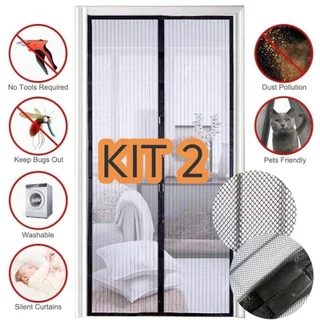 kit 2 atacado Cortina Tela Mosquiteiro de Porta Com Fecho Magnética Contra Zika Dengue 210x100