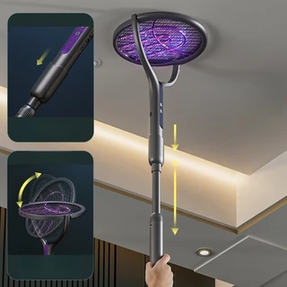 Raquete Elétrica Retrátil Giratório Recarregável Com Luz Para Matar Mosquito Inseto De Alta Potência 2 em 1
