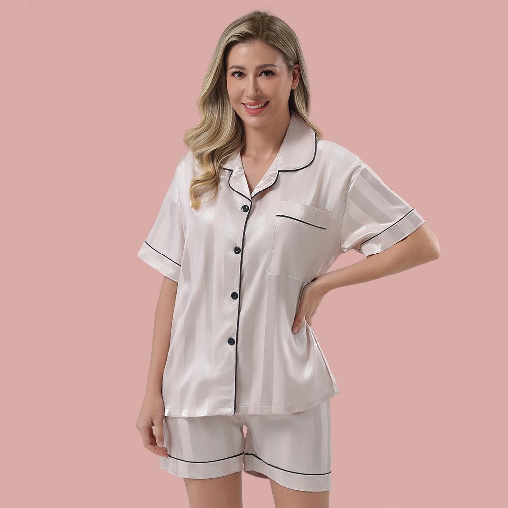 Z&D Lingerie Conjunto Pijama Americano Feminino Cetim Listrado com