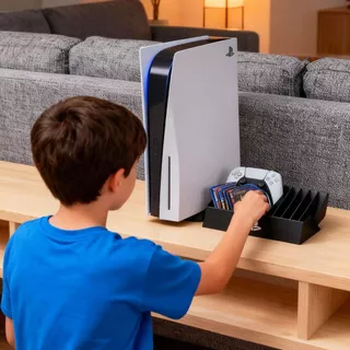 Kit 3 Base Organizadora De Jogos e Acessórios Suporte De Mesa Premium Para PlayStation 4 e 5 Display De Mídia Física