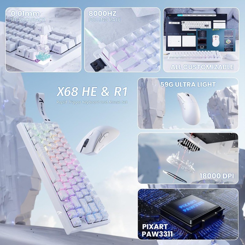 ATTACK SHARK X68 HE Teclado Para Jogos E Mouse R1 Combo 8KHz Com