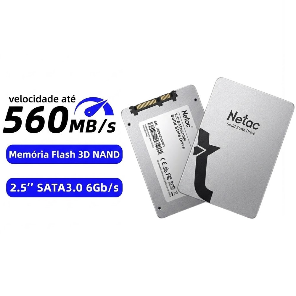 内蔵型SSD Netac 3D NAND SSD 512GB SATAIII 6Gb/s SSD Netac 512GB SATA III Leitura 560 MB/s Gravação 520 MB/s 3D