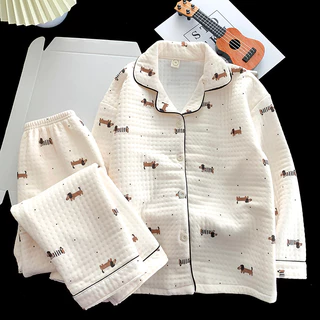 Pijamas para meninas crianças inverno 2025 dos desenhos animados Dachshund médio grande crianças estilo outono ar algodã em Oferta na Shopee