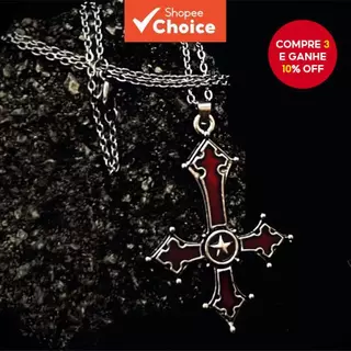 Colar Vintage Com Pingente De Cruz Reversa Gótico Punk Vermelho Preto Para Amantes Da Moda em Oferta na Shopee