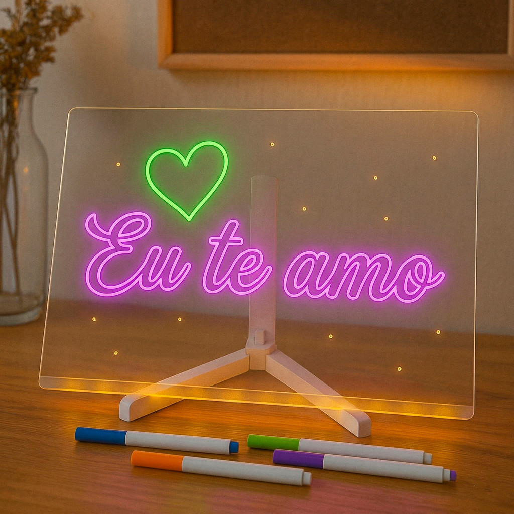 Lousa Acrílica LED Apagável USB de Mesa 30x20cm com 7 Caneta