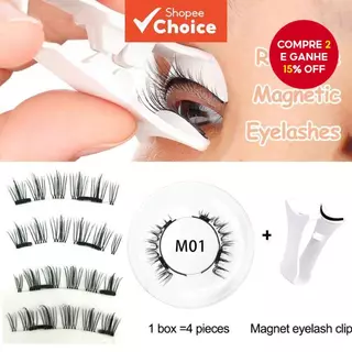 Reutilizável 1 Par 4 Peças De Cílios Postiços Magnéticos Naturais 3D Para Maquiagem Sem Necessidade De Cola Com Clipe em Oferta na Shopee