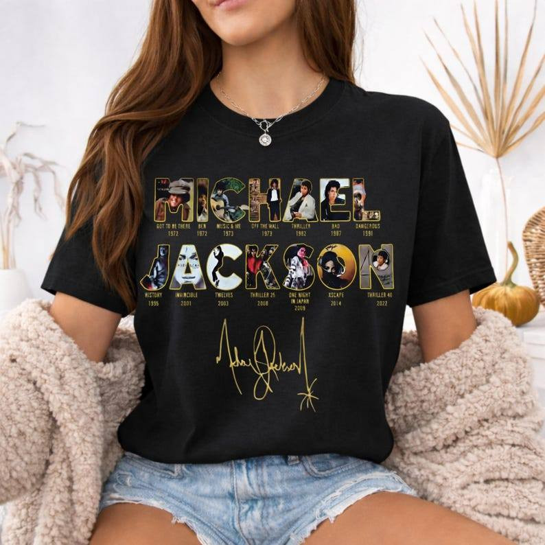 Camiseta Michael Jackson Luva Gráfico Assinatura Vintage 90s