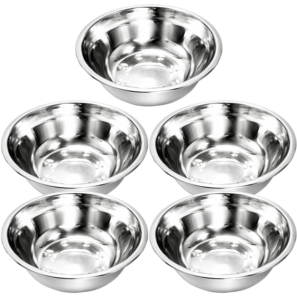 Kit 5 Tigela Bacia Bowl De Inox Redonda com Capacidade de 35