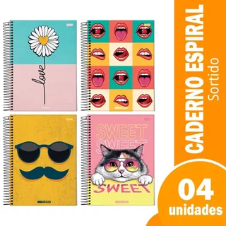 Caderno Espiral Universitário Jandaia - Capa Dura 10 Matéria On Fleek 200 Folhas - Embalagem com 4 Unidades em Oferta na Shopee