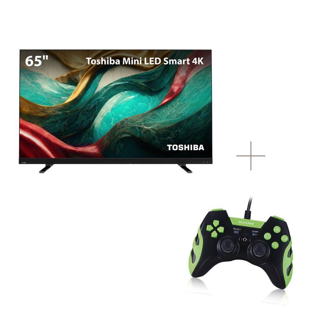 Kit Smart TV Mini LED 65 Pol. 4K Google TV Toshiba + Controle Gamer PS3 ...