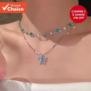2 cor oceano Original verão legal sentimento borboleta colar acessórios feminino luz luxo nicho clavícula corrente colar em Oferta na Shopee
