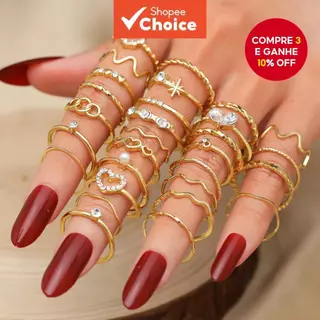 29 Peças Conjunto De Anel De Onda De Coração De Diamante Elegante Empilhável Joia Presente Para Mulheres em Oferta na Shopee