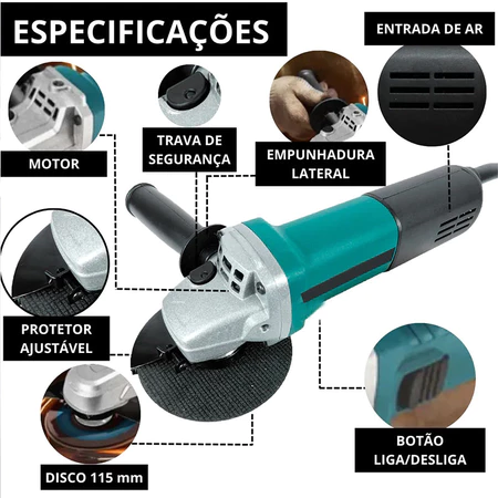 Esmerilhadeira Lixadeira Angular 950w 115mm 4.1 2 11000rpm