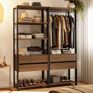 Guarda-Roupa Closet Modulado 4 Gavetas 6 Prateleiras 140cm Rustic/Preto Valencia Madesa XA em Oferta na Shopee