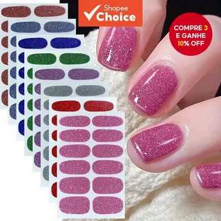 8 Folhas de Adesivos para Unhas, Esmalte em Tiras, Rosa Glitter, Adesivo em Gel com Glitter para Unhas, Adequado para em Oferta na Shopee