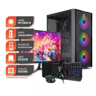 PC Gamer Spectrum, AMD RYZEN 5 5500, RX 6600 8GB, 16GB DDR4, SSD M.2 512GB, Completo com Monitor 23.8" e Periféricos
