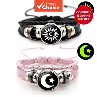 Pulseira De Couro Moonstone Que Brilha No Escuro , Joia Trançada Com Contas , Presente Perfeito Para Casal