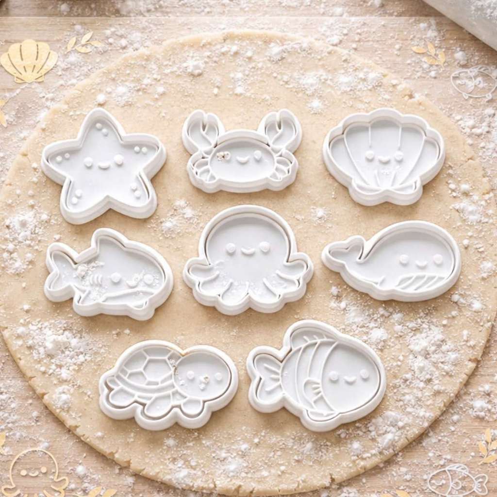 Kit 8 Cortador de Biscoito Infantil Fundo do MAr 5cm Cortado