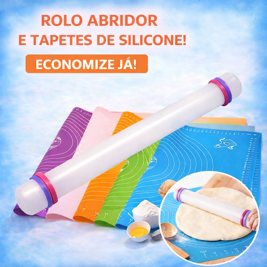 KIT Rolo Bastão Cilíndrico Abridor de Massa Fondant Biscuit 