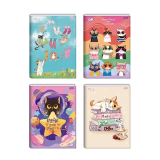 Caderno Costurado Jandaia Universitário Capa Dura Funny Cat 80 Folhas - Embalagem com 5 Unidades Sortidas em Oferta na Shopee