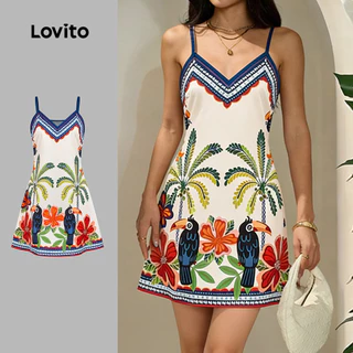 Lovito Vestido Boho Alça de Ombro Ajustável Vestido Primavera/verão para Mulheres LBL31253 em Oferta na Shopee