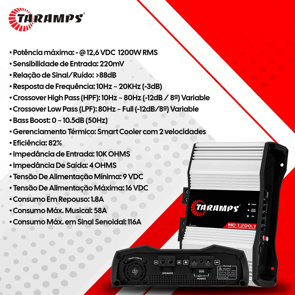 Módulo Amplificador Taramps MD1200.1 Classe D 1 Canal 4 Ohms