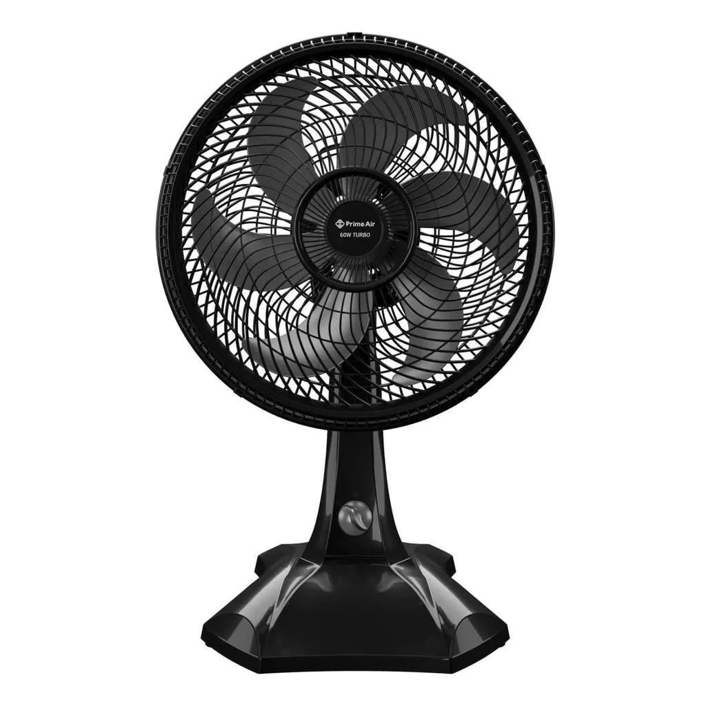 Ventilador de mesa Prime Air Maxx Force de 6 pás na cor preta em vista frontal
