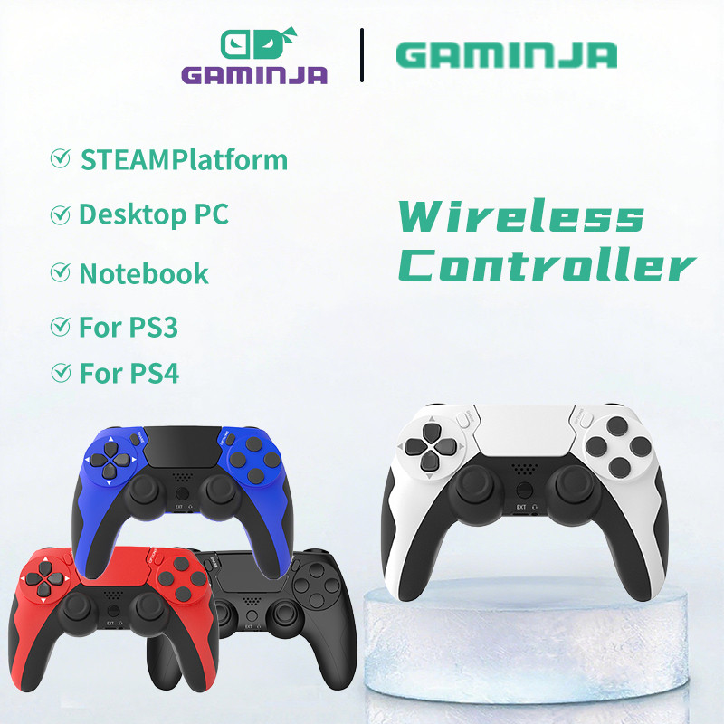 GAMINJA P48 Controlador De Jogo Sem Fio PS4 PS3 Joystick Console Wins10 Duplo Vibratório PC Microfone Trackpad