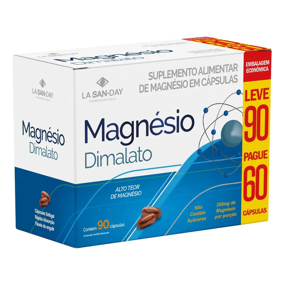 Magnésio Dimalato La San Day 90 Capsulas Diminuir A Dor Muscular ...