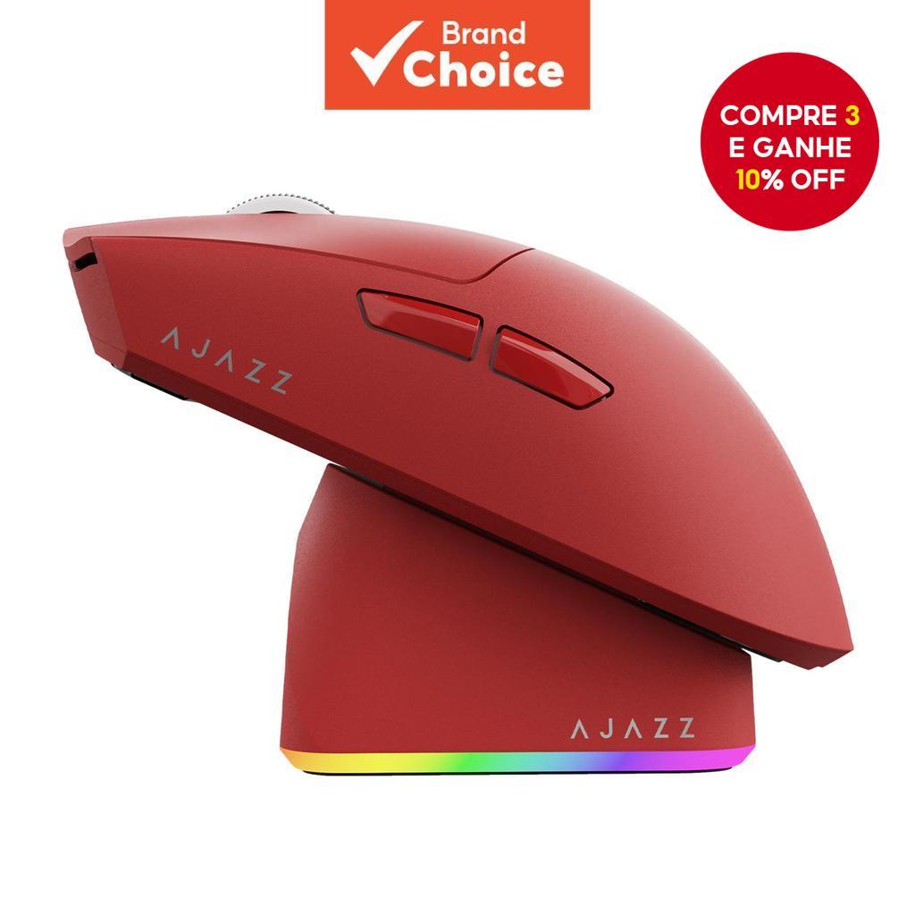 mouse Sem Fio AJAZZ AJ139P V3 MC Para pc , Vermelho , Conectividade Trimodo (Bluetooth + 2.4G + USB-C) , Base De Carrega