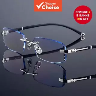 Óculos De Moda Masculina Estilo Vintage , Armação De Metal Sem Aro , Lente Plana Moderna , Anti-Radiação , Aparência Ret em Oferta na Shopee