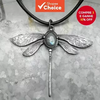 Moda Retro Libélula Couro Corda Pingente Colar Inseto Jóias Com Moonstone Charme em Oferta na Shopee
