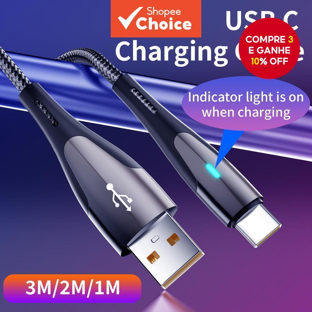 Cabo USB C, cabo de carregamento rápido tipo C, cabo carregador de ...